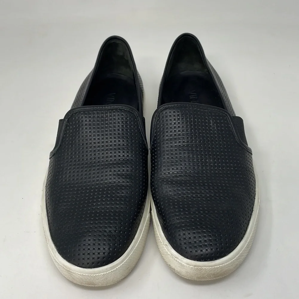 Vince Shoes Slip On Sneakers Black Leather Perforated Size 6.5